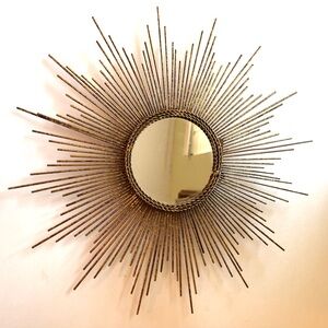 Pier 1 Gold Sunburst Mirror Wall Decor Starburst Celestial 15” Retro Boho Hippie